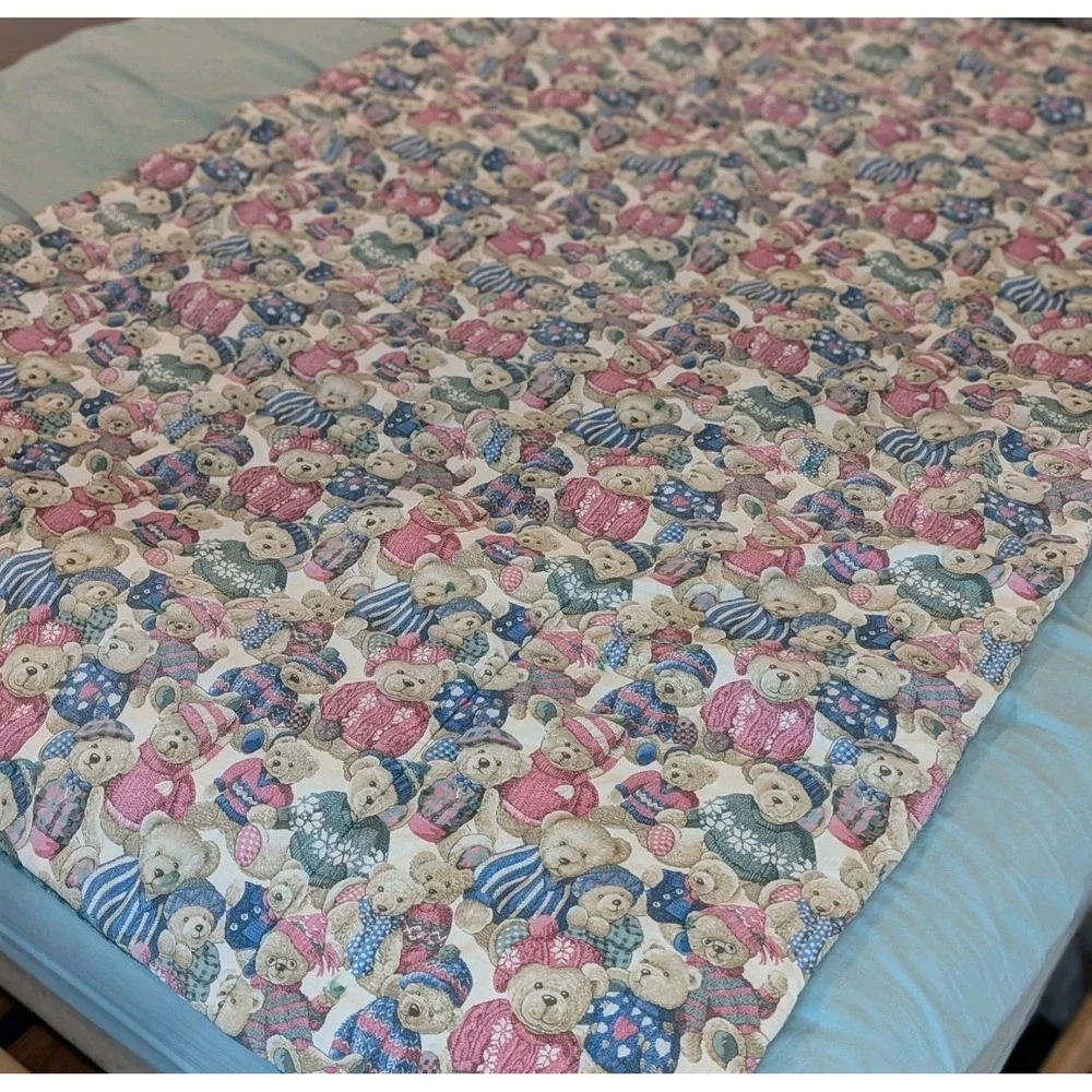 Cottagecore Teddy Bear Quilt Foldaway Pillow Handmade Throw Blanket 42x68